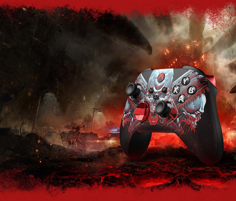 The Limited Edition controller features laser-etched cracked asphalt with glowing red fissures and the Crimson Omen symbol.