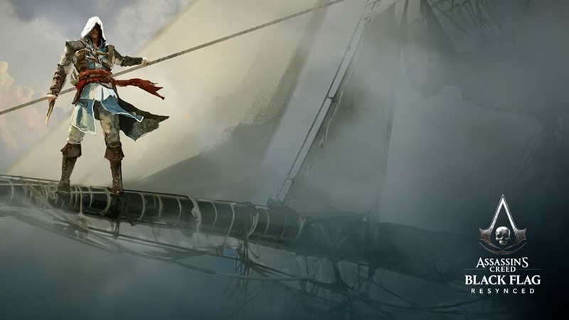 Edward Kenway on a mast in the remake of Assassin's Creed IV Black Flag