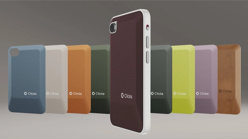 Clicks Communicator — physical keyboard with fingerprint scanner in the spacebar.