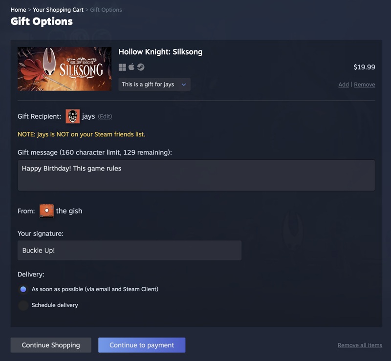 Wishlist sharing now supports filtered links and direct purchase without a Steam friendship.