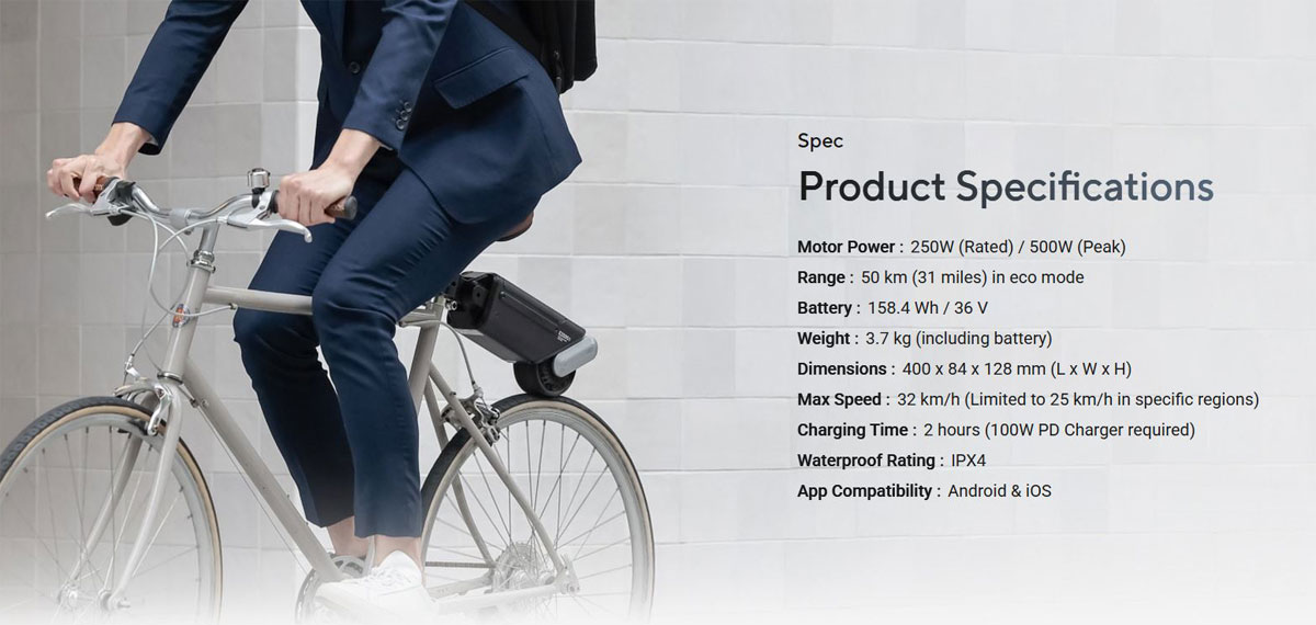 Three assist modes can be controlled through the companion app or a button on the handlebar.