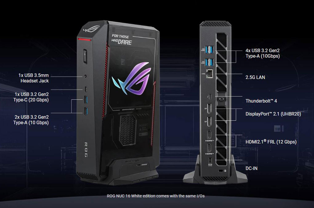 Ports et connectique du ROG NUC 16 (2026). Illustration : Asus