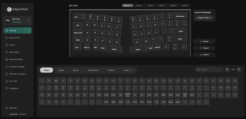 Keychron B11 Pro Клавіатурна Розкладка