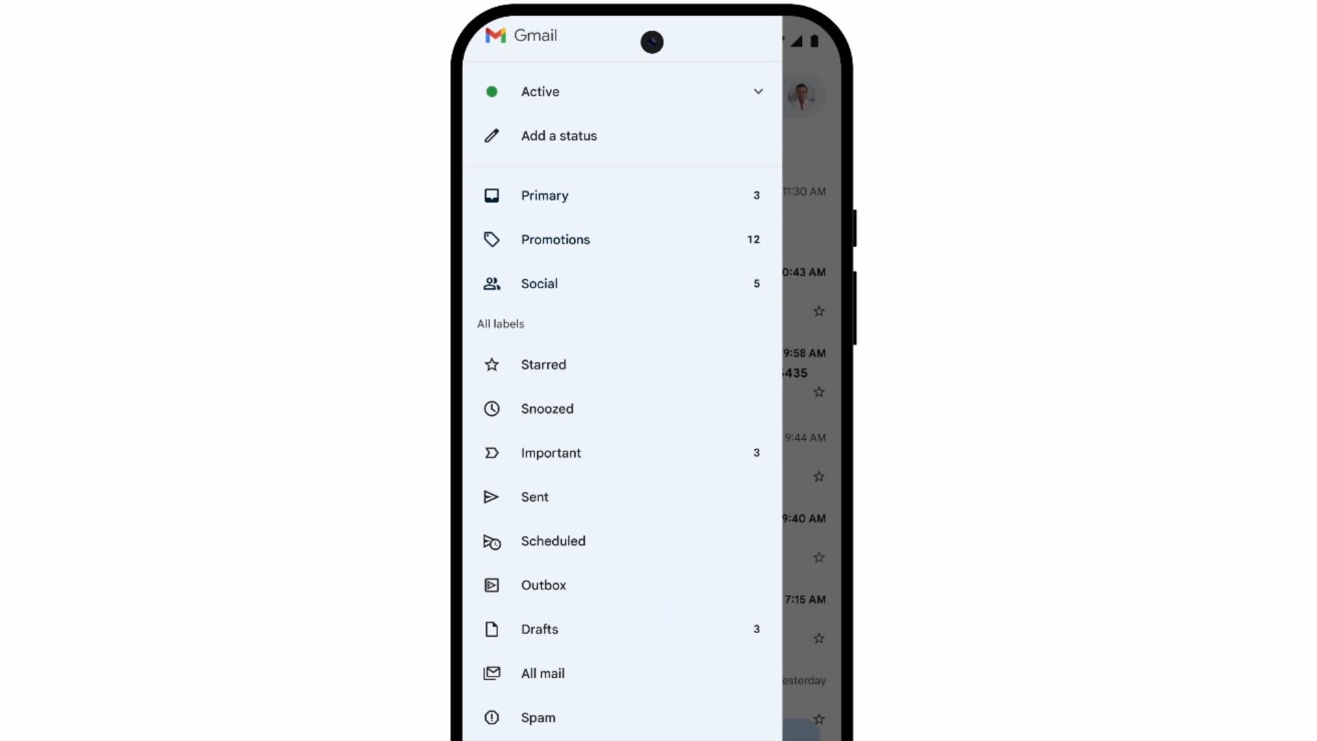 Интерфейс мобильного приложения Gmail на Android