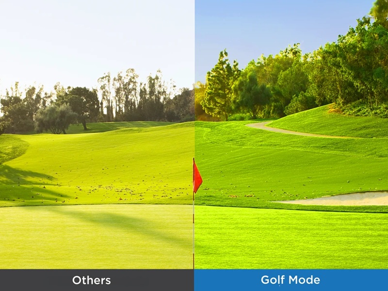 Le mode Golf optimise la restitution des couleurs pour les simulations sportives.