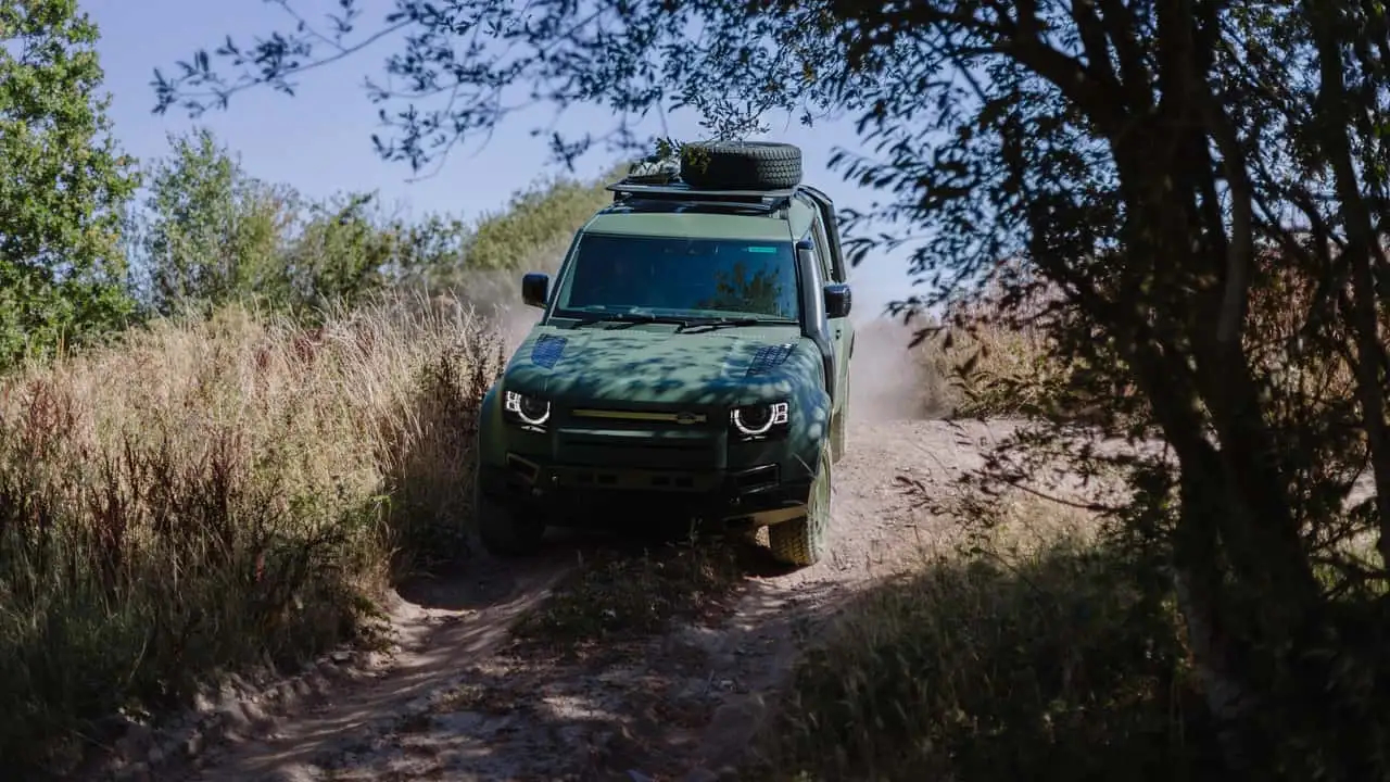 Rear view of the Land Rover Defender Wolf Series II