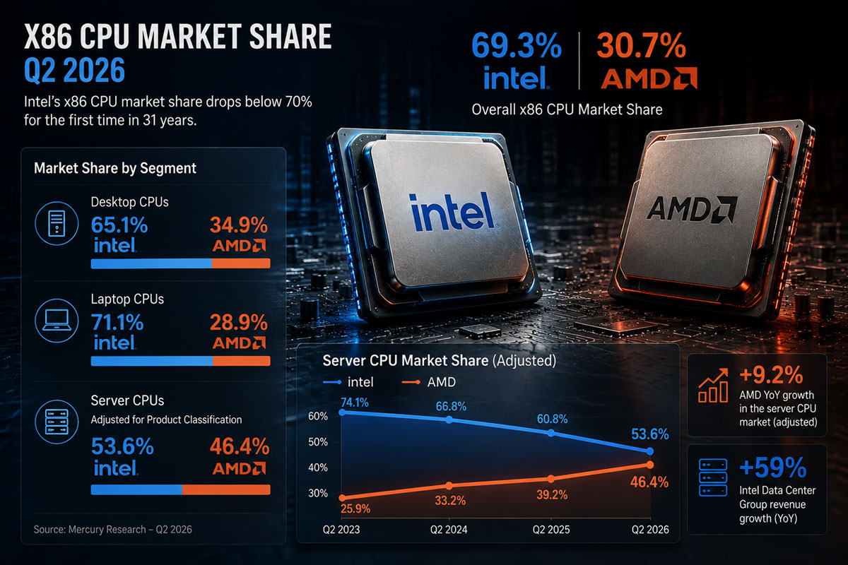 Графік ринкової частки Intel і AMD
