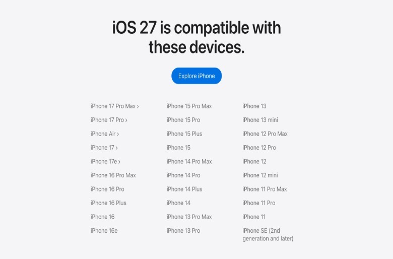 Перелік пристроїв з підтримкою iOS 27