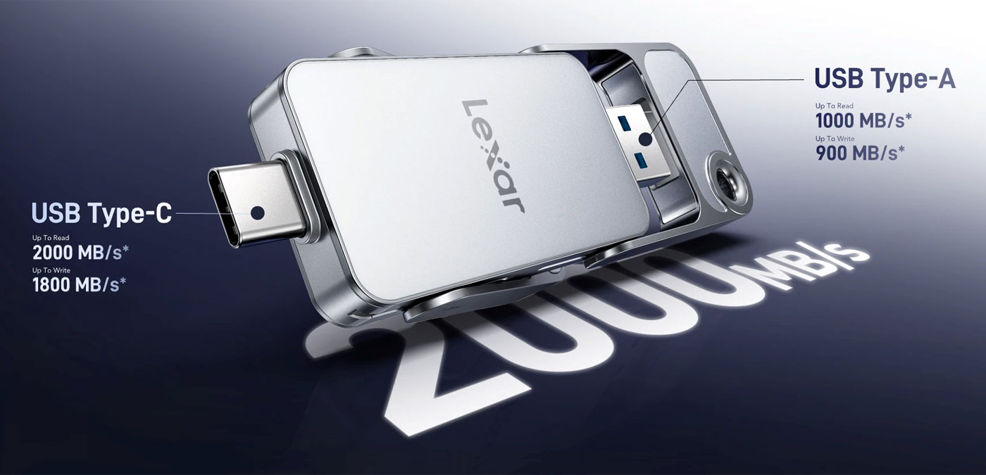 Lexar Dual Drive Portable SSD D70E с двумя разъемами USB-C и USB-A