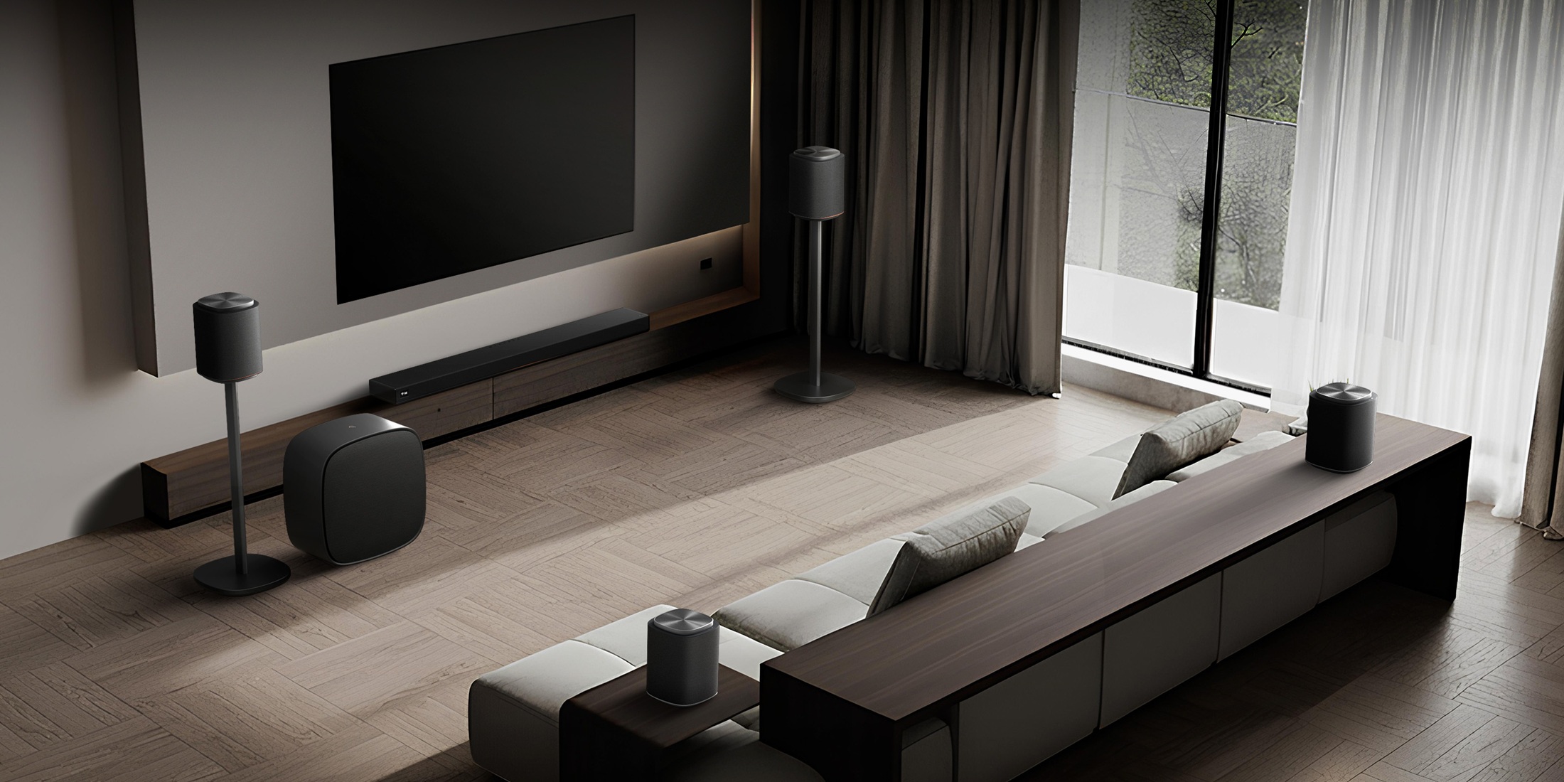Render of the LG Sound Suite modular audio system