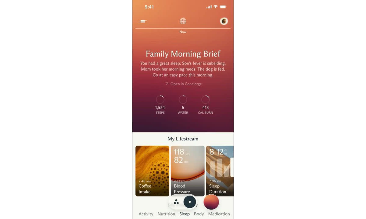 interface of the mobile app for health monitoring