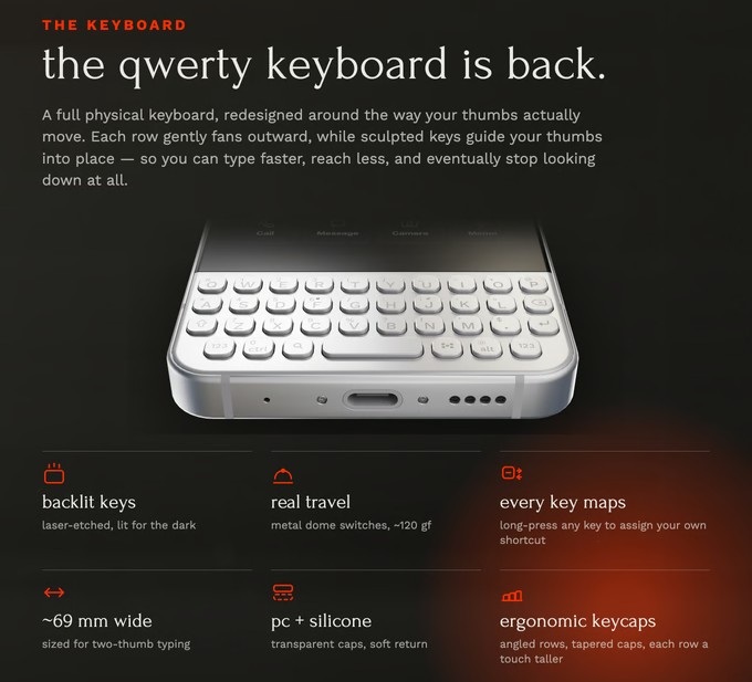 Le Minimal Phone 2 et son clavier QWERTY physique rétroéclairé sous le nouvel écran AMOLED.