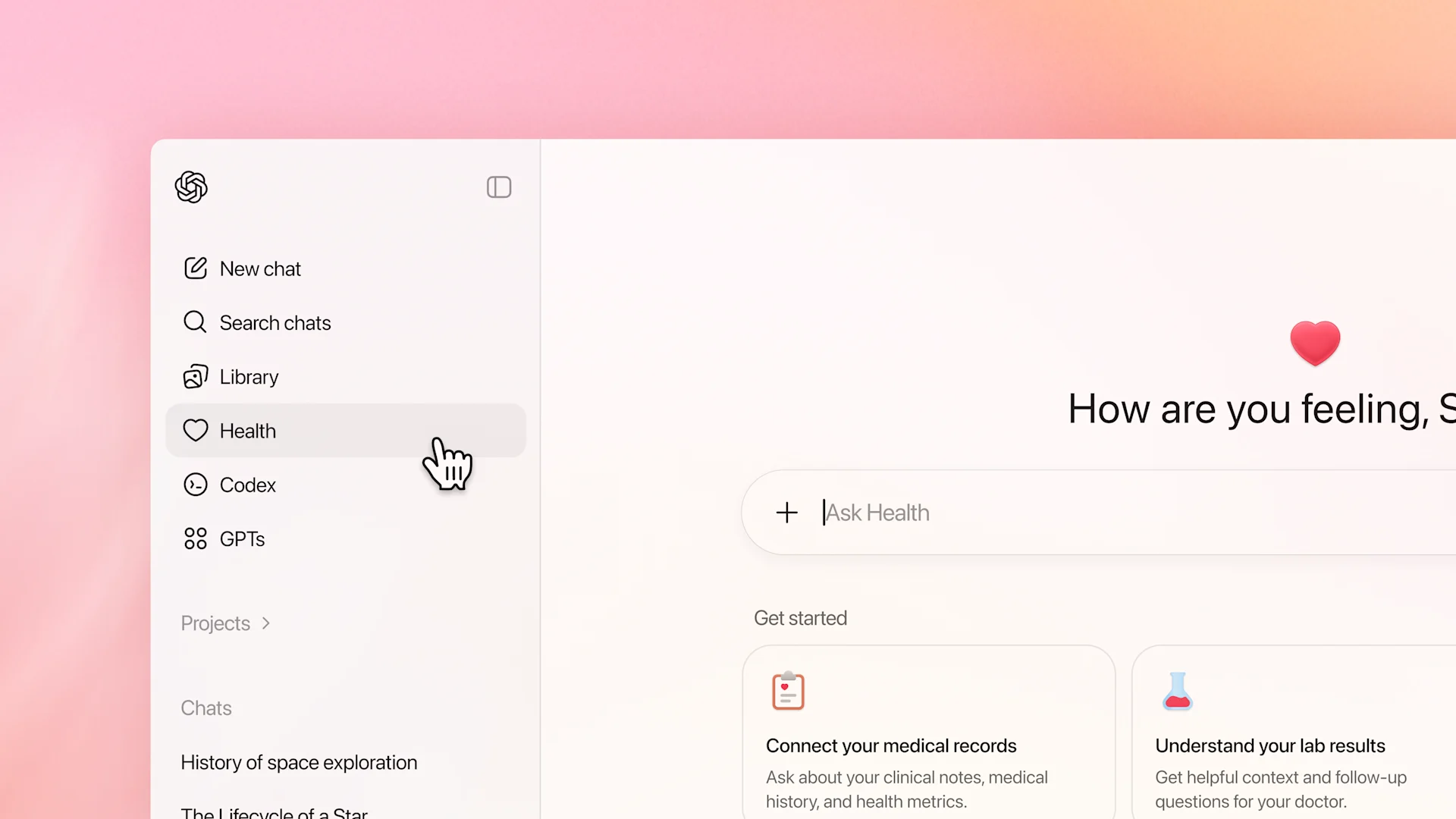 Interface of ChatGPT Health by OpenAI