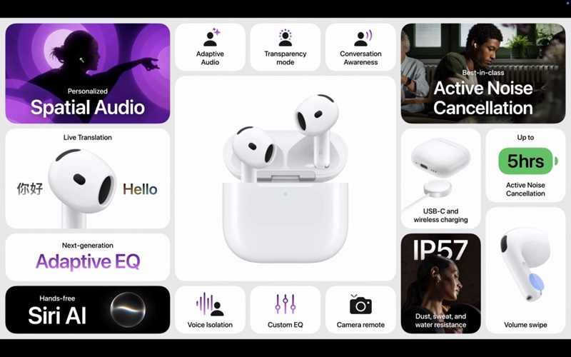 AirPods 5 на фоне открытого зарядного кейса