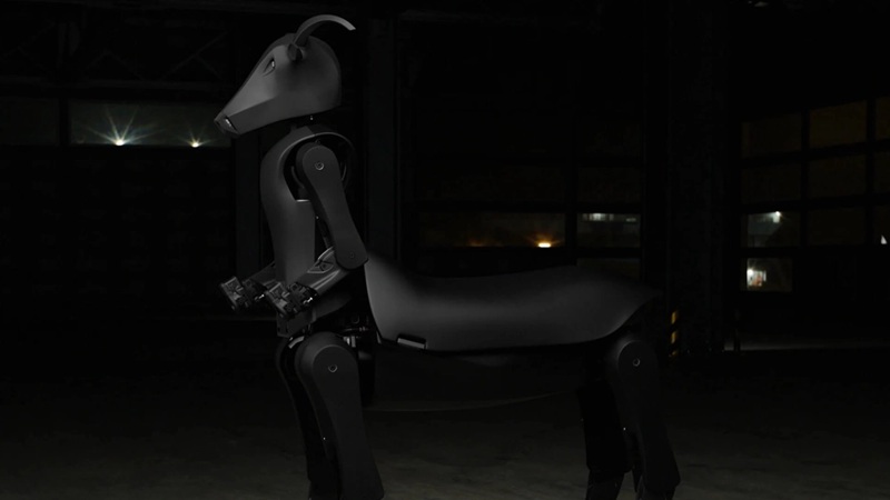 Threehalves stands two meters tall with a four-legged base and a humanoid upper body — the centaur layout gives it stability on rough terrain.