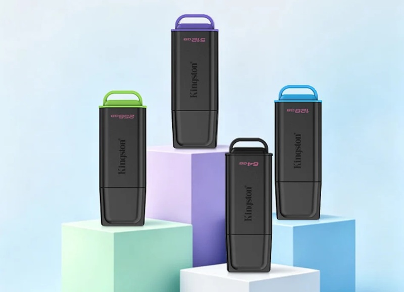 The snap-on cap secures to the back of the drive during use, and a keyring loop aids portability.
