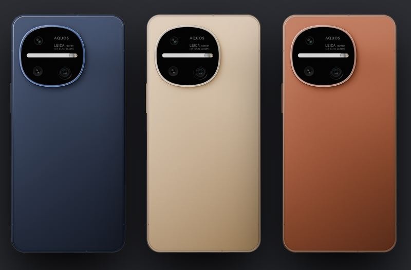 Sharp Aquos R11 available in terracotta, dark blue, and ivory colour options.