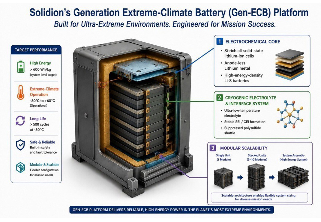 La plateforme Gen-ECB assure une alimentation haute énergie dans les conditions les plus extrêmes. Illustration : Solidion Technology