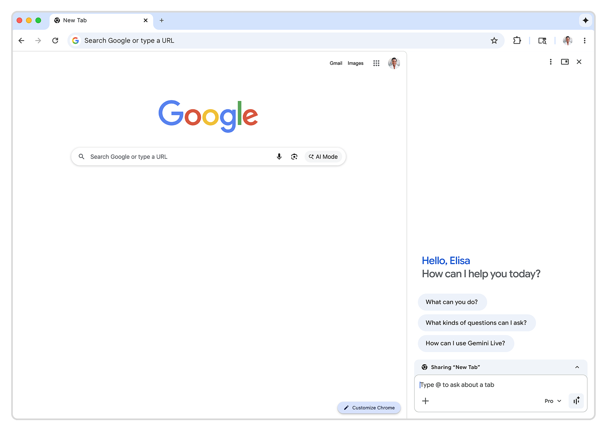 Боковая панель Gemini в Chrome