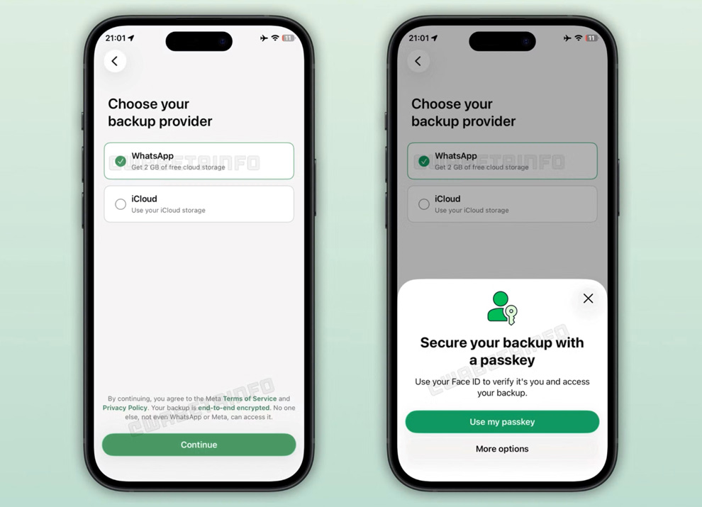 Cloud provider selection screen in the iOS beta. Illustration: WABetaInfo