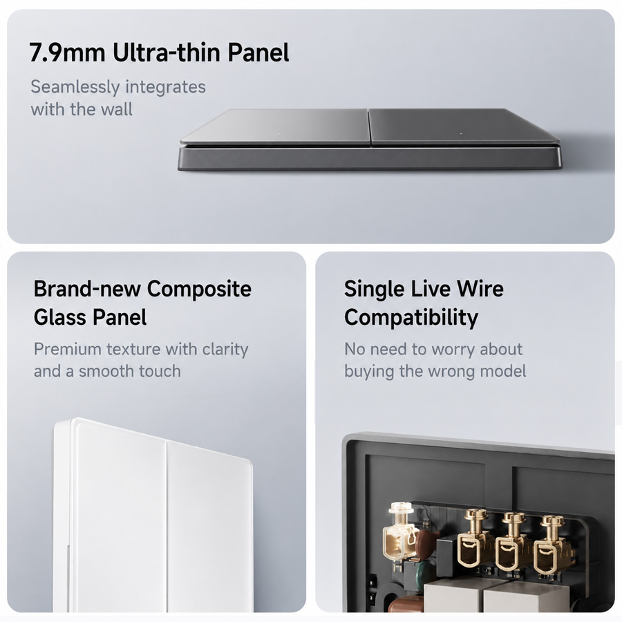 Xiaomi Smart Switch 2 in its single-button configuration with acrylic glass panel.