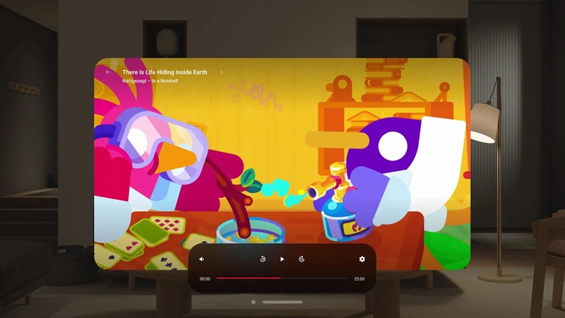YouTube app interface for Apple Vision Pro