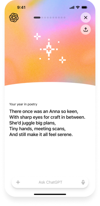 Скриншот функції 'Your Year in poetry' у ChatGPT